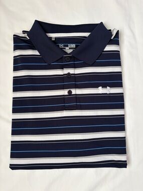 Under Armour Heat Gear Golf Polo Shirt Men’s XL Blue Gray Striped Loose Fit